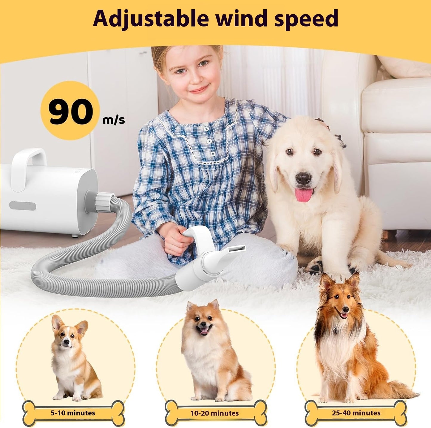 Professional Pet Hair Dryer - Negative Ion Dog Grooming Blower 1600W