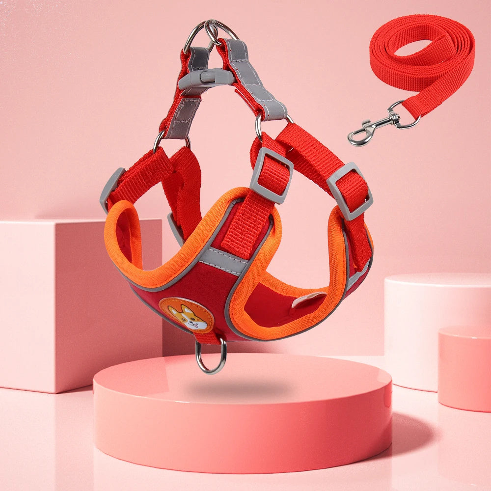 Reflective Dog Harness & Leash Set - Adjustable No-Pull Design for Small Dogs