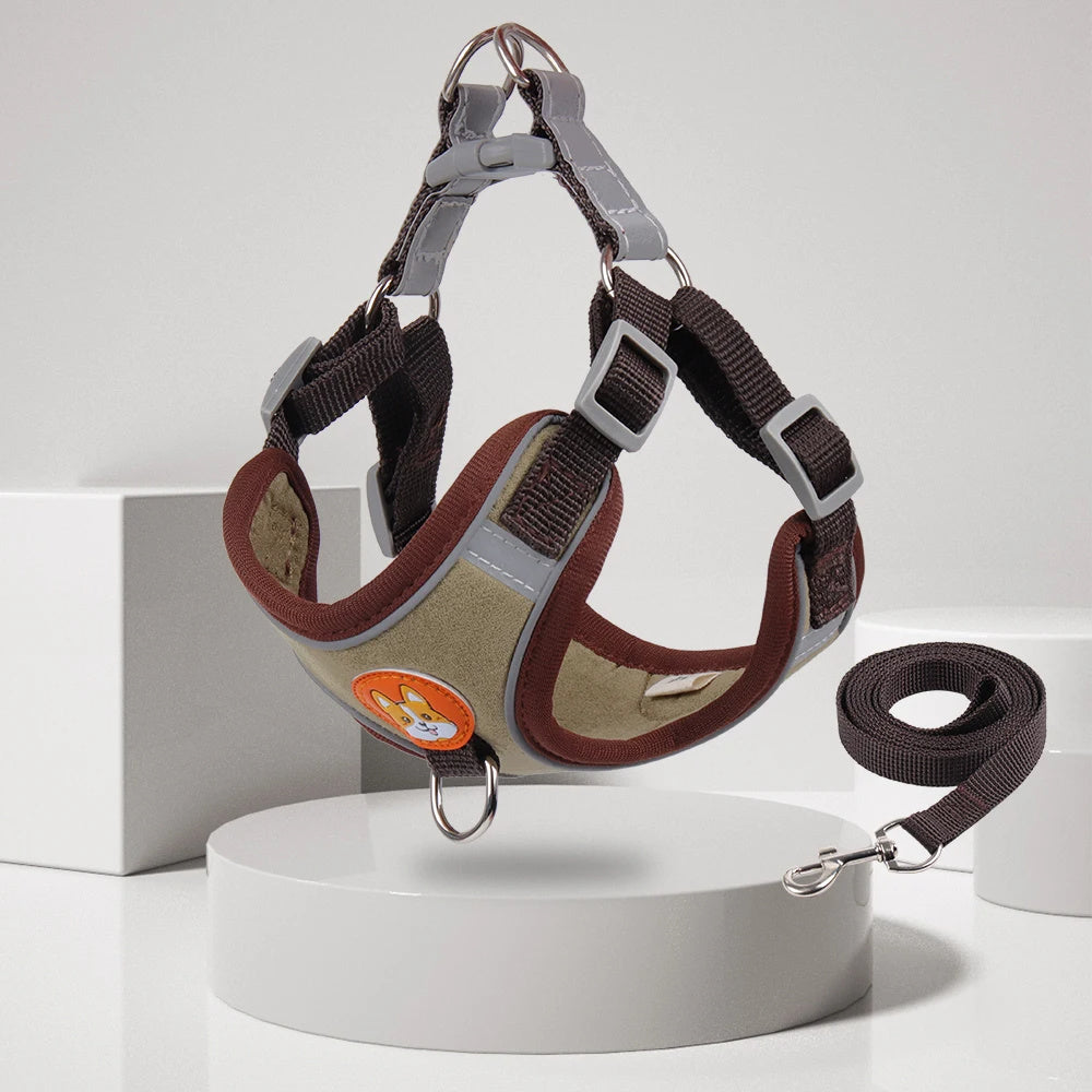Reflective Dog Harness & Leash Set - Adjustable No-Pull Design for Small Dogs