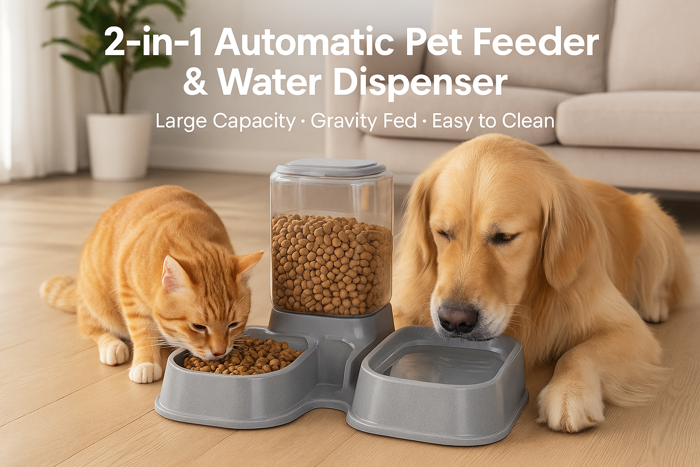 2-in-1 Automatic Pet Feeder & Water Dispenser realistic banner