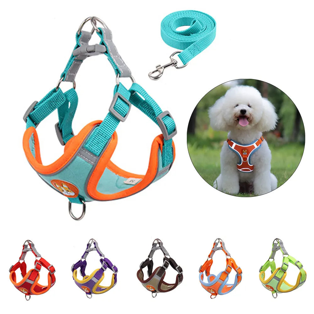 Reflective Dog Harness & Leash Set - Adjustable No-Pull Design for Small Dogs