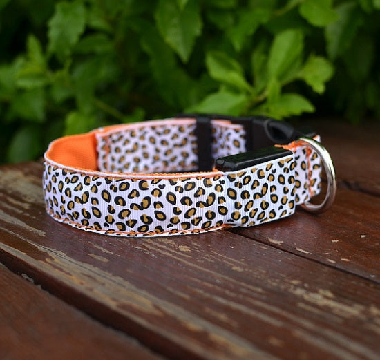 LED Adjustable Leopard Dog Collar
