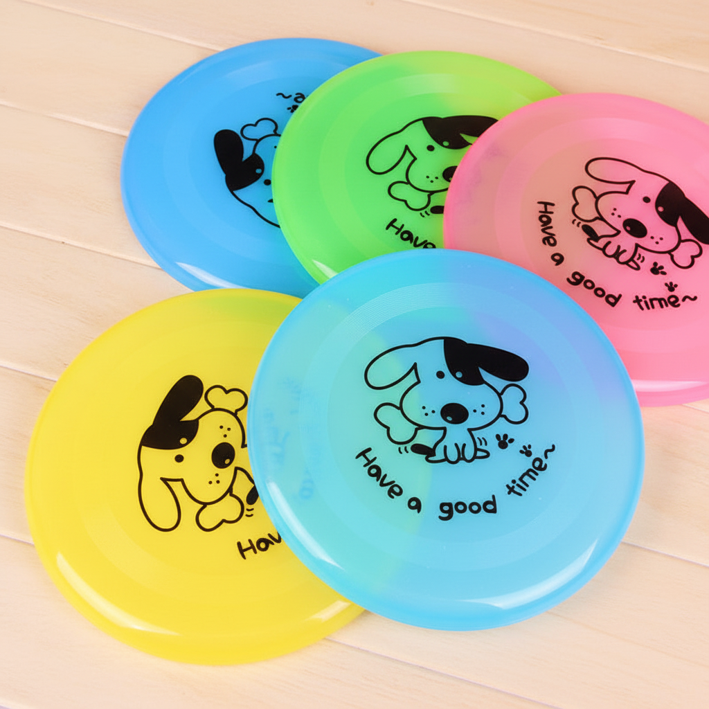 Four colorful discs arranged in fan layout