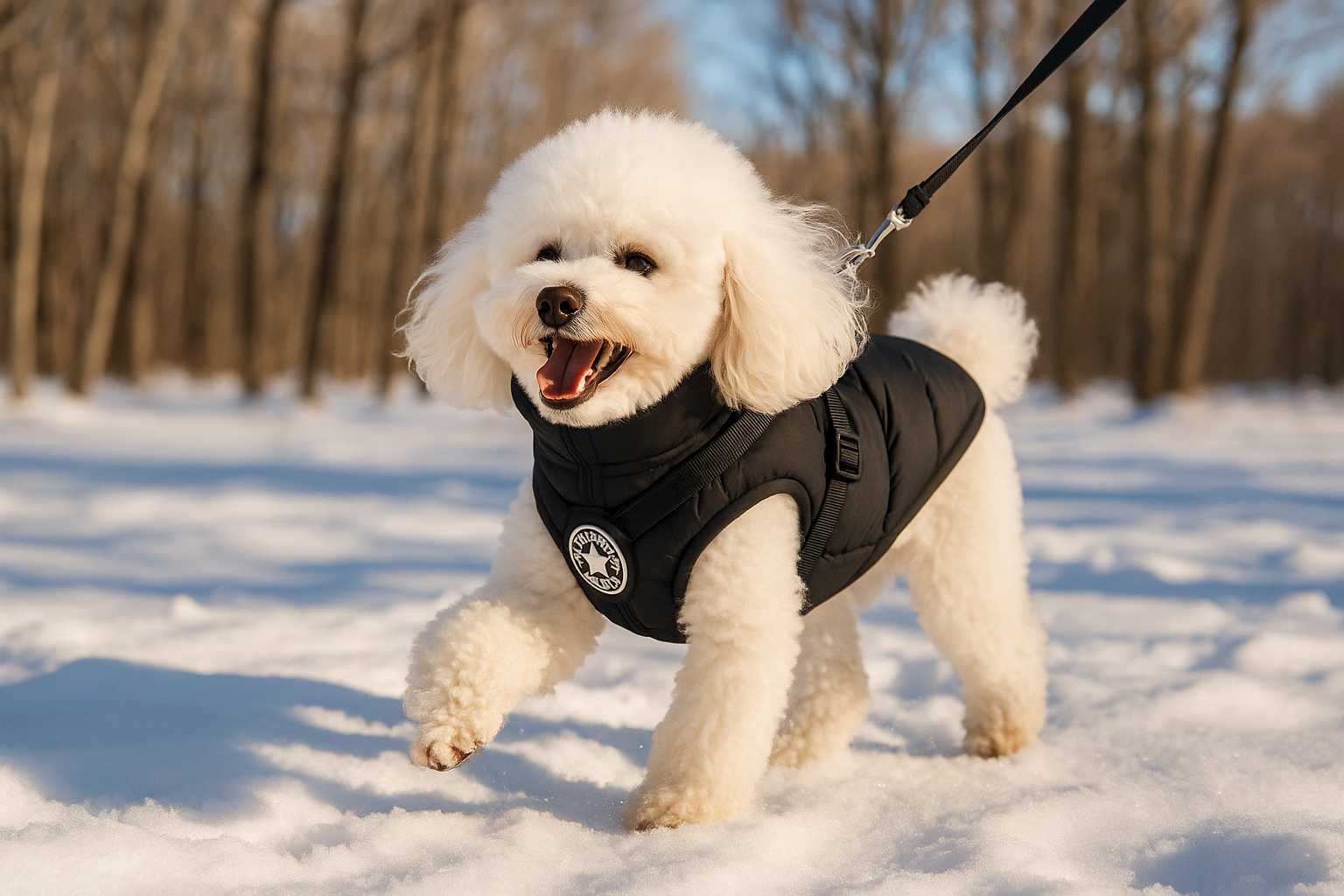 Lifestyle image of dog wearing winter coat